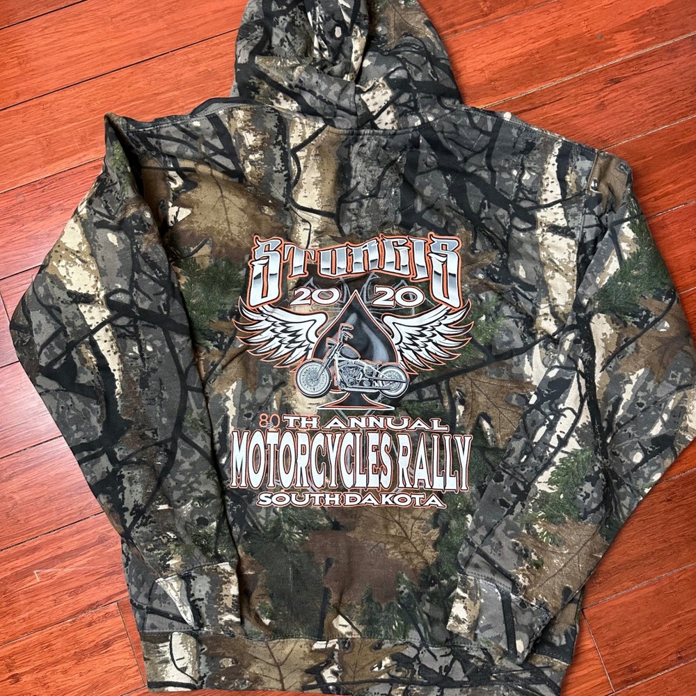 US Vintage Sturgis 2020 Motorcycle Rally Camo Full Zip Hoodie‎ Mens Medium